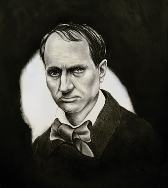 Juan Miguel Restrepo – Charles Baudelaire, 70 x 50 cm, Grafit, Kohle, Acryl, Pastellkreide auf Bütten