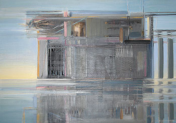 Bunker im Meer, 2011, Öl, Collage auf Leinwand, 80 x 100cm