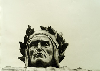 Juan Miguel Restrepo – Dante am Abgrund, 80 x 60 cm, Natur Kohle, Pastellkreide auf Bütten