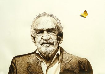 Juan Miguel Restrepo – Gabriel García Márquez, 70 x 100 cm, Antiktusche, Aquarell auf Papier