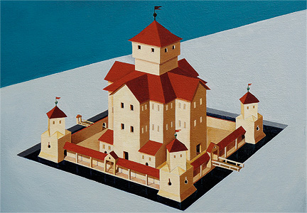 Juan Miguel Restrepo, Wasserschloss (Ausschnitt), 2020, Öl auf Leinwand, Diptychon, 40 x 50 cm 20 x 30 cm