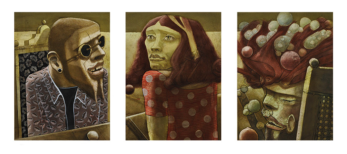 Triptychon „burbujas“, Tusche auf Papier, 212 x 90 cm, 2018